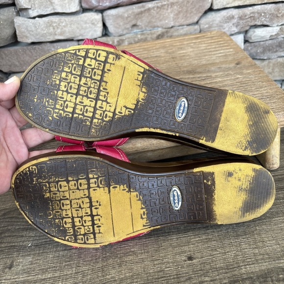 Dr Scholls Advanced Comfort Slide Buckle Sandals Red Soft Faux Wood Shoe Mule 10 - Picture 12 of 12